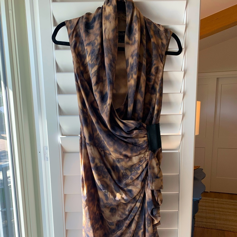 All Saints Leopard Knee Length Wrap Dress